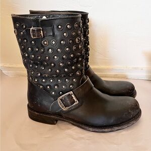 Frye black studded leather boots